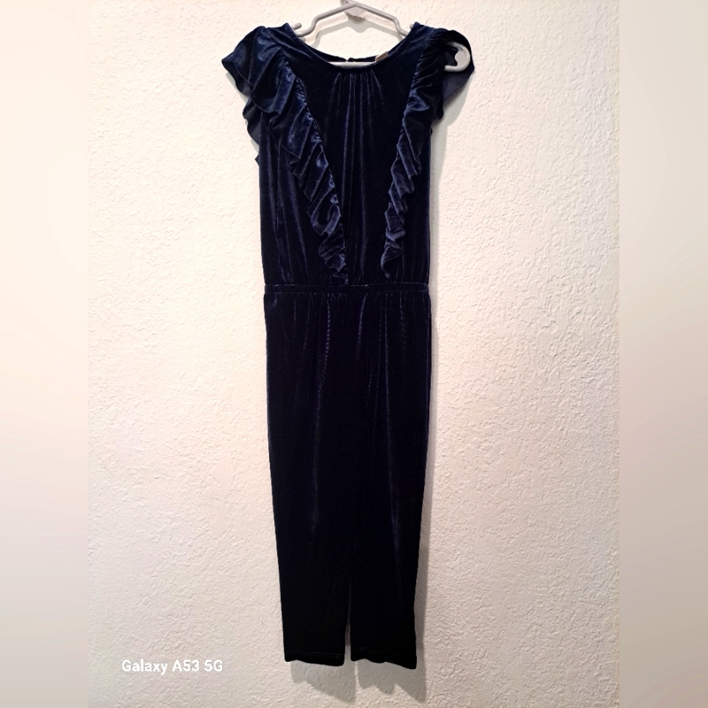 Cat & Jack Navy Blue Ruffled Velvet Jumpsuit for Toddler Girls Age 4